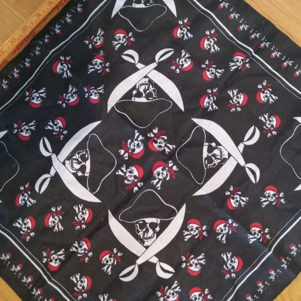 FREE Upon Request w/$10+ Purchase! Pirate Skull Black, Red & White Bandana Scarf